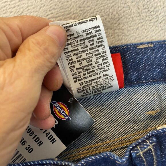 NWT Dickies Mens Flame Resistant Carpenter Jeans 36x30 Work Pants Blue Denim - Picture 14 of 16
